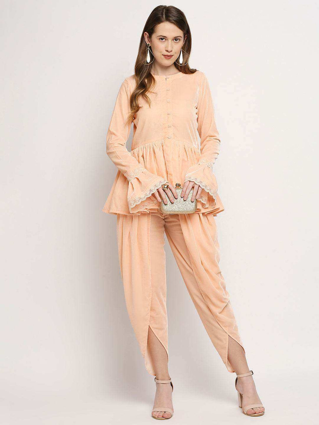 Farah - Jacket & Dhoti - Peach Pink - Monk & Mei