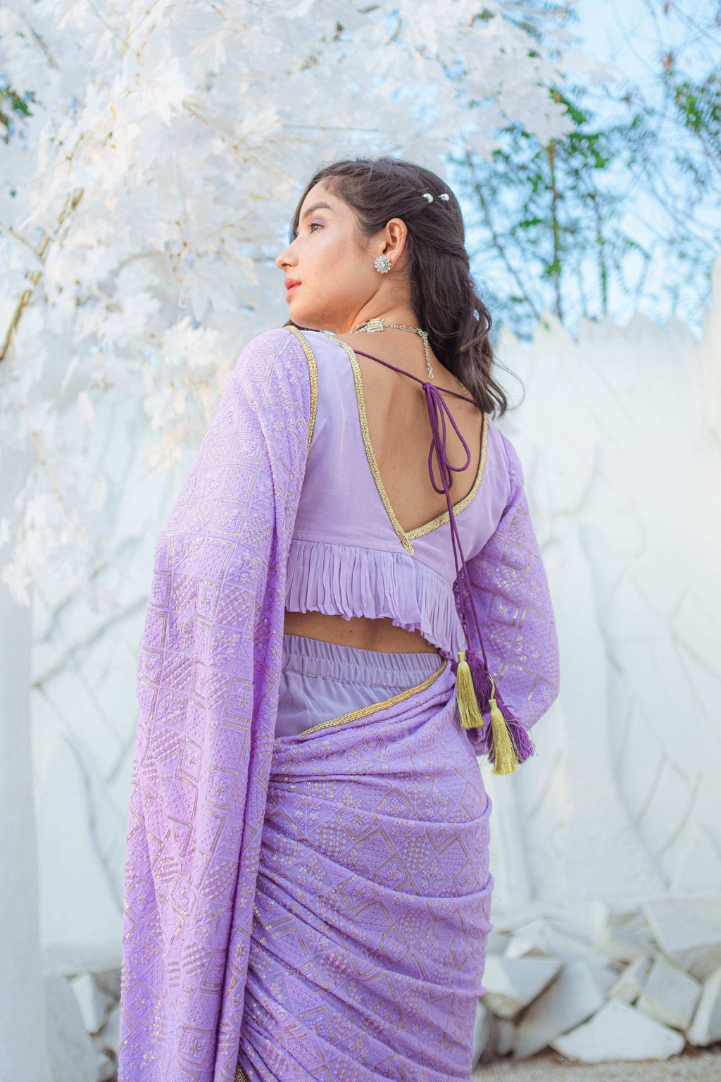 Madhubala Chikankari Blouse - Veryperi Violet - Monk & Mei