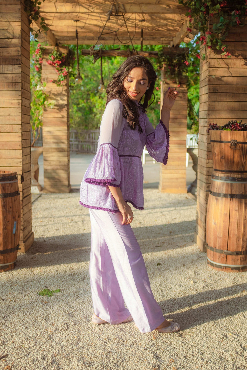 Nazm Flared Chikankari Top & Pants - Veryperi Violet - Monk & Mei