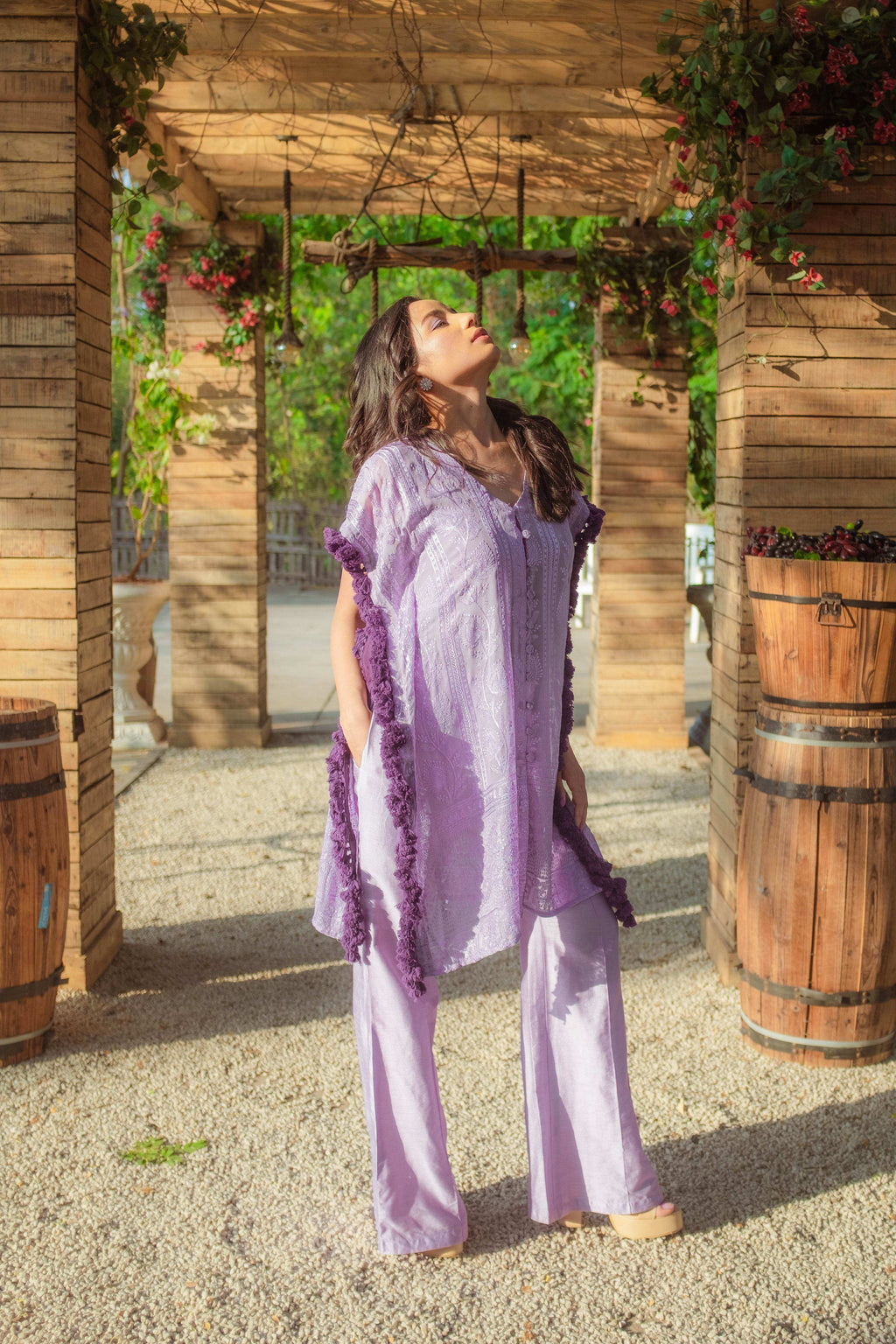 Begum Chikankari Kaftan & Pants - Veryperi Violet - Monk & Mei