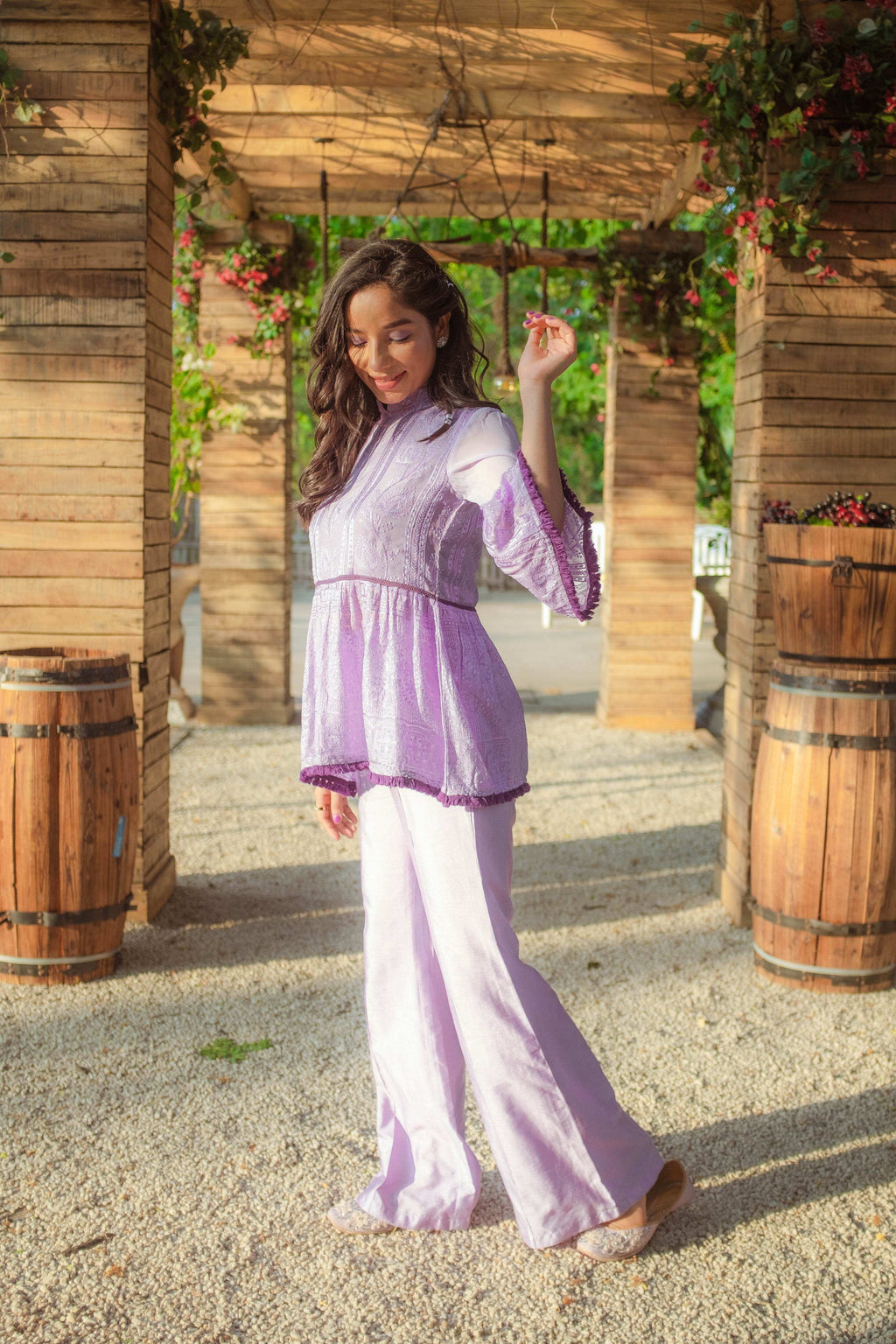 Nazm Flared Chikankari Top & Pants - Veryperi Violet - Monk & Mei
