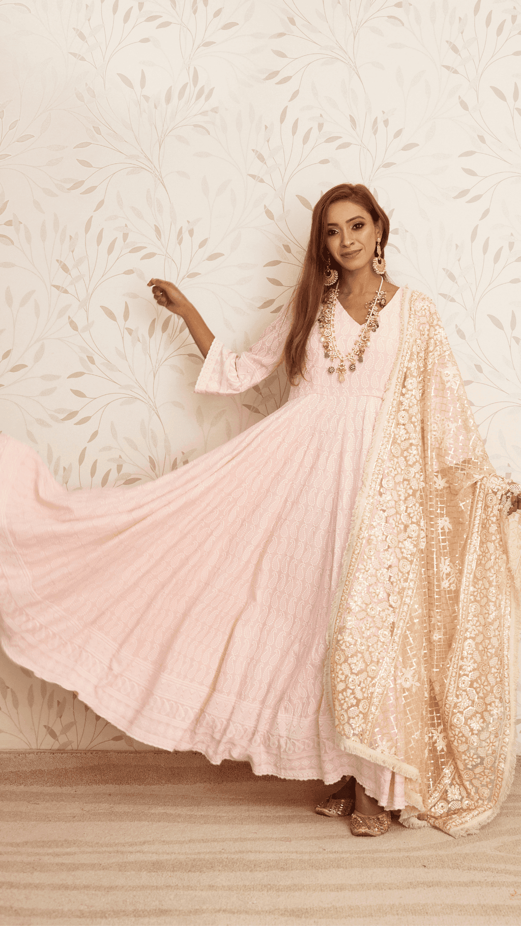 Falak - Embroidered Dress & Dupatta - Pink with embroidered dupatta - Monk & Mei