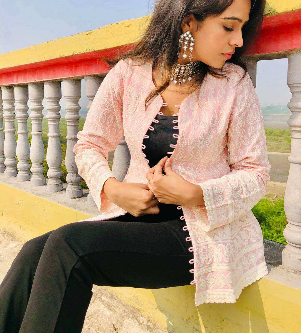 UFF CHIKANKARI JACKET - Baby Pink - Monk & Mei