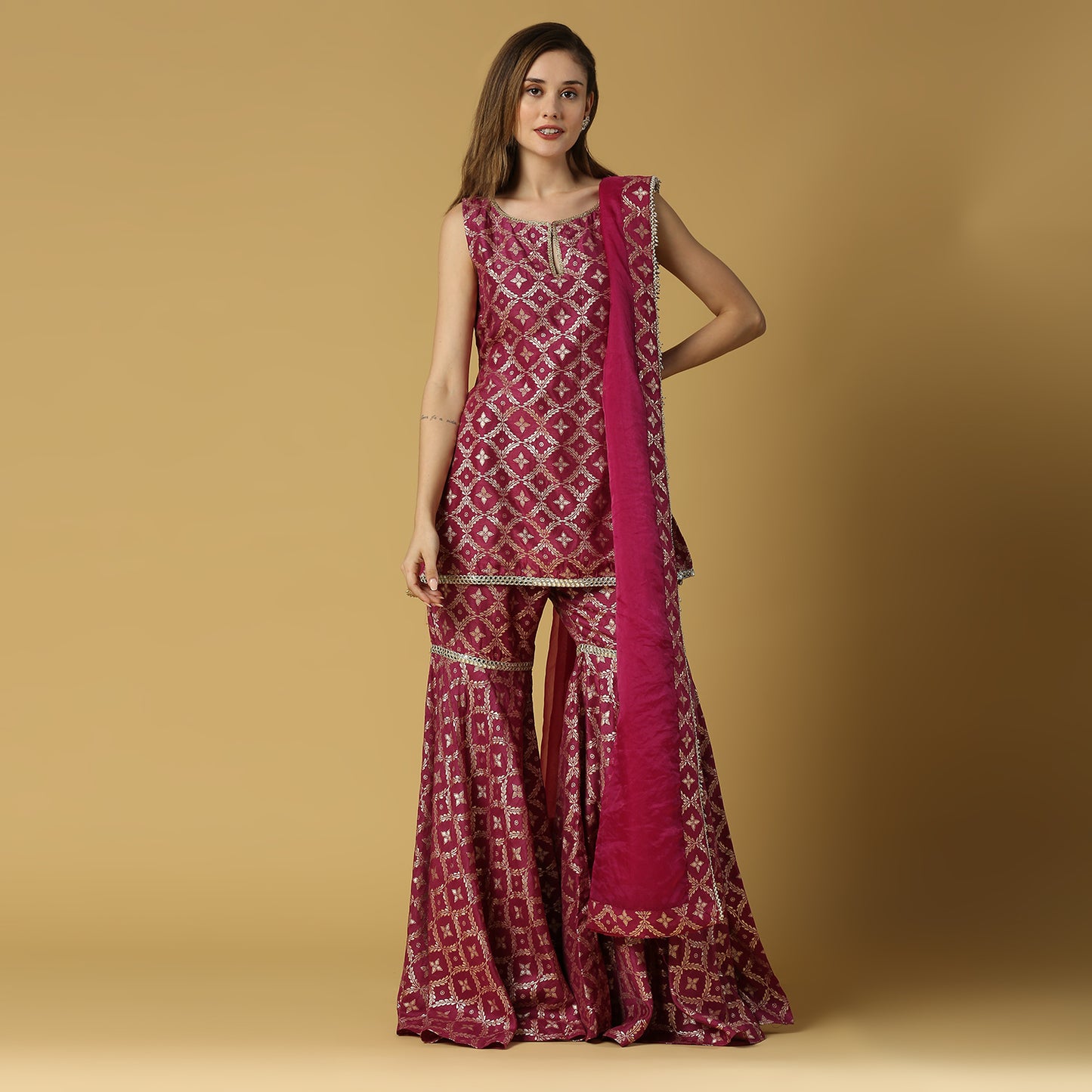 Vani-Kurta, Sharara & Dupatta-Plum Purple