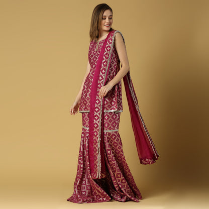 Vani-Kurta, Sharara & Dupatta-Plum Purple