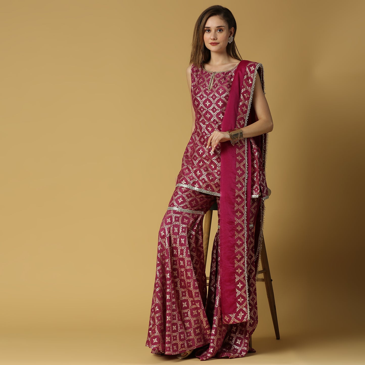 Vani-Kurta, Sharara & Dupatta-Plum Purple