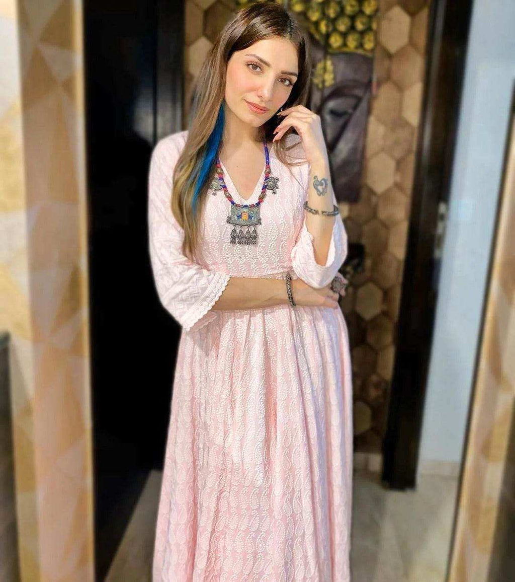 Falak Pink Embroidered Dress - Monk & Mei