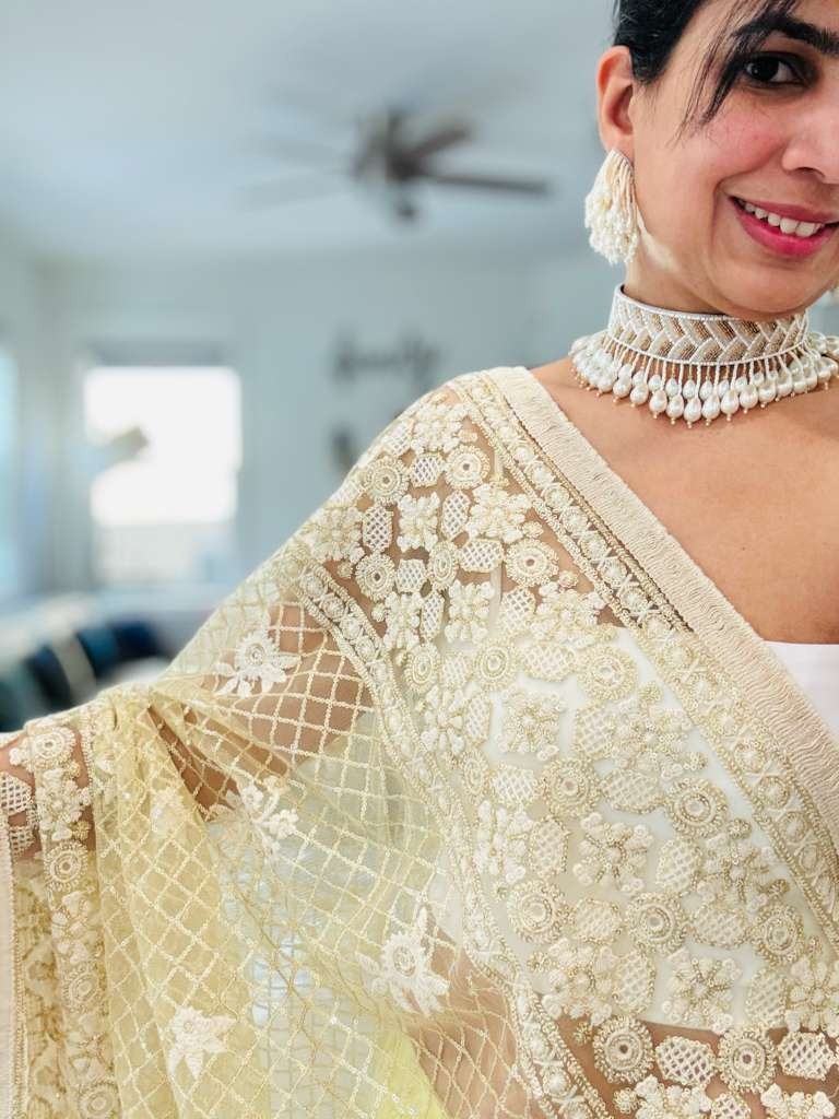 Zari Gold Embroidered Jaal Dupatta (sequence)