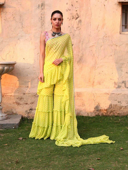 Issh Saree Sharara - Green - Monk & Mei