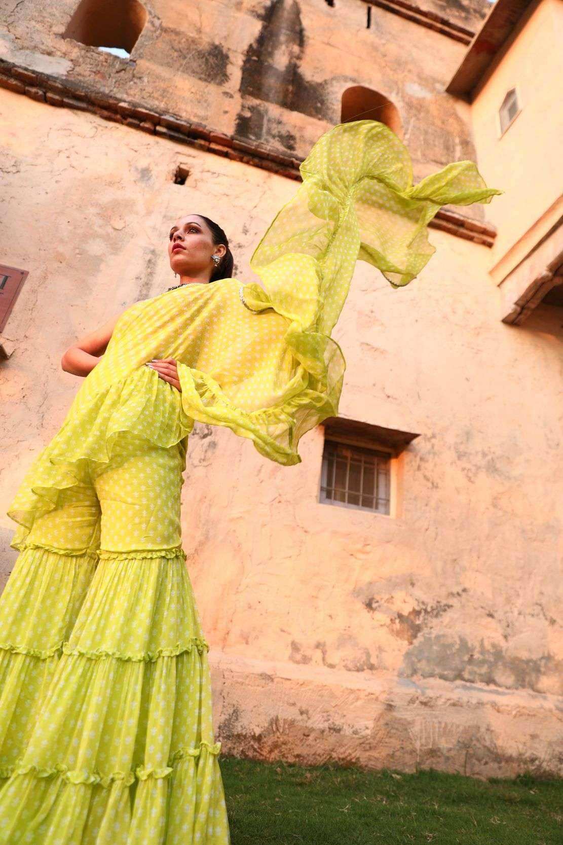 Issh Saree Sharara - Green - Monk & Mei