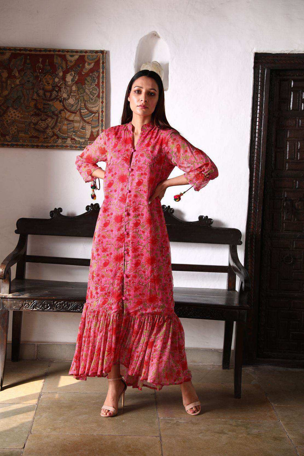 Kyaari Georgette Dress - Pink - Monk & Mei