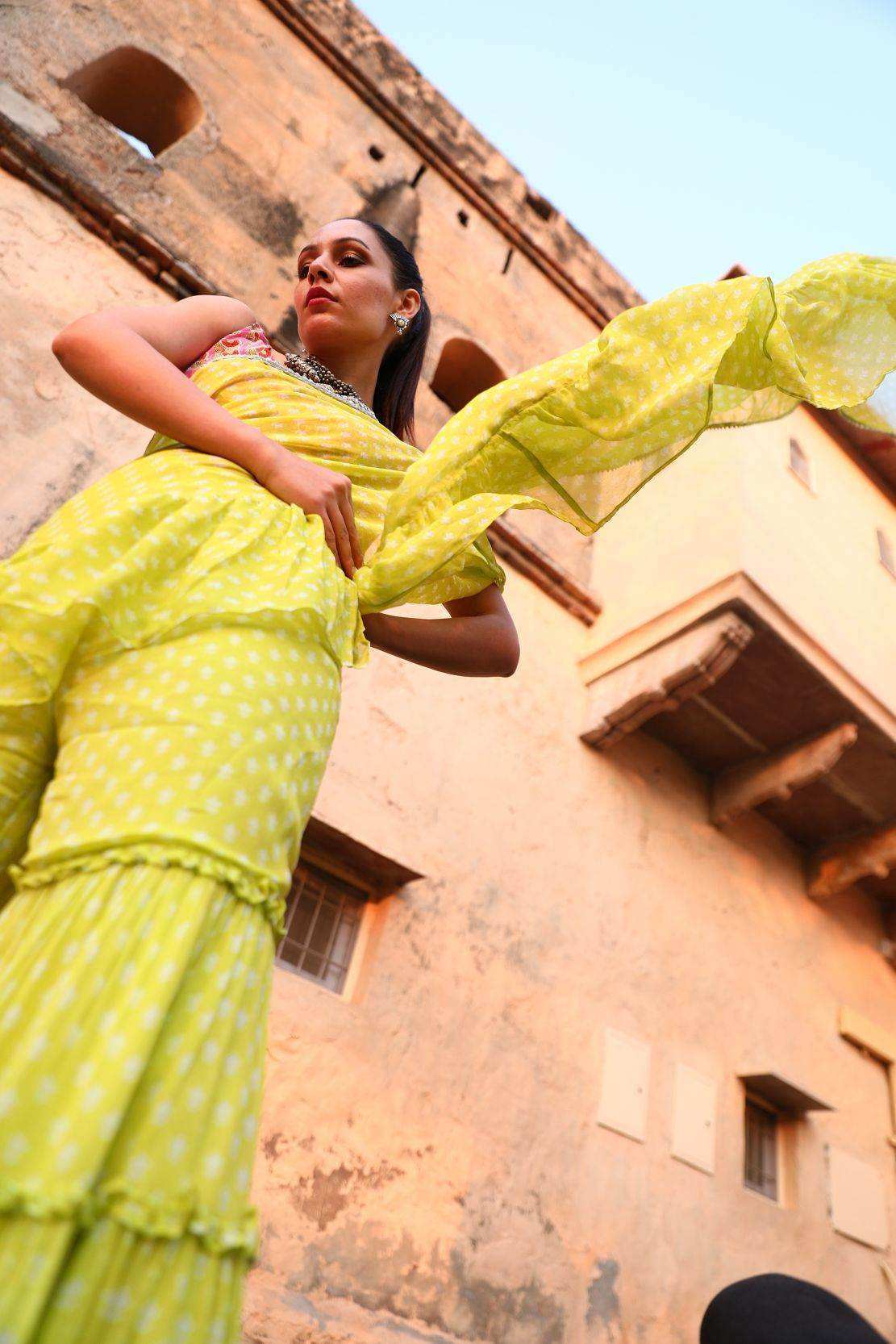 Issh Saree Sharara - Green - Monk & Mei