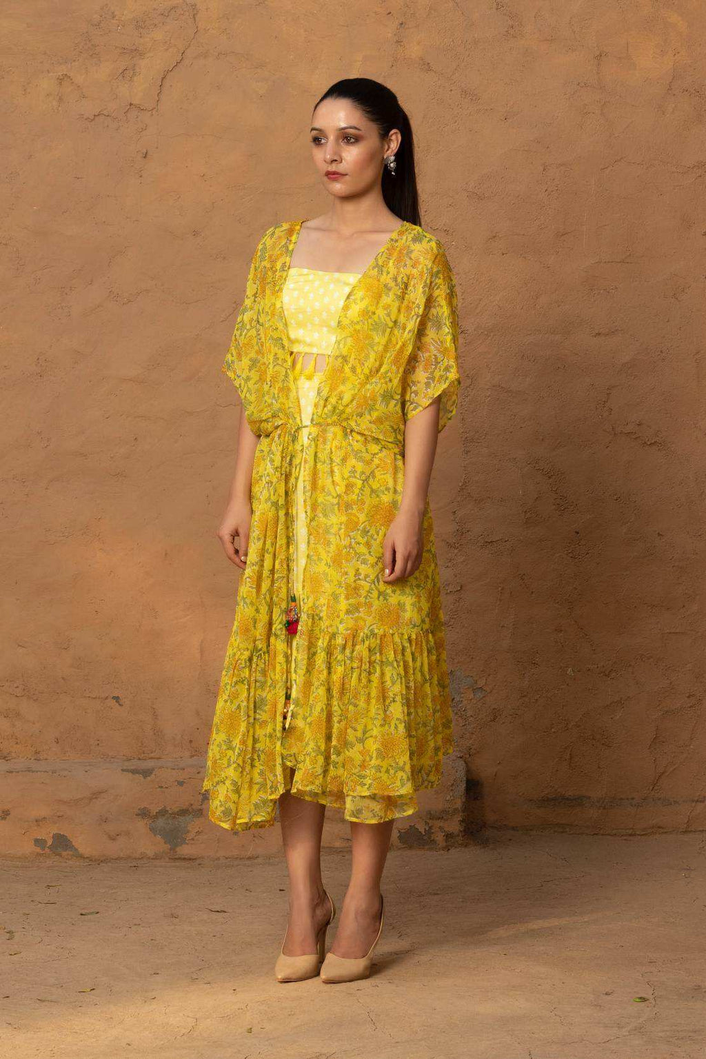 Geet Bustier-Skirt-Cape - Yellow - Monk & Mei