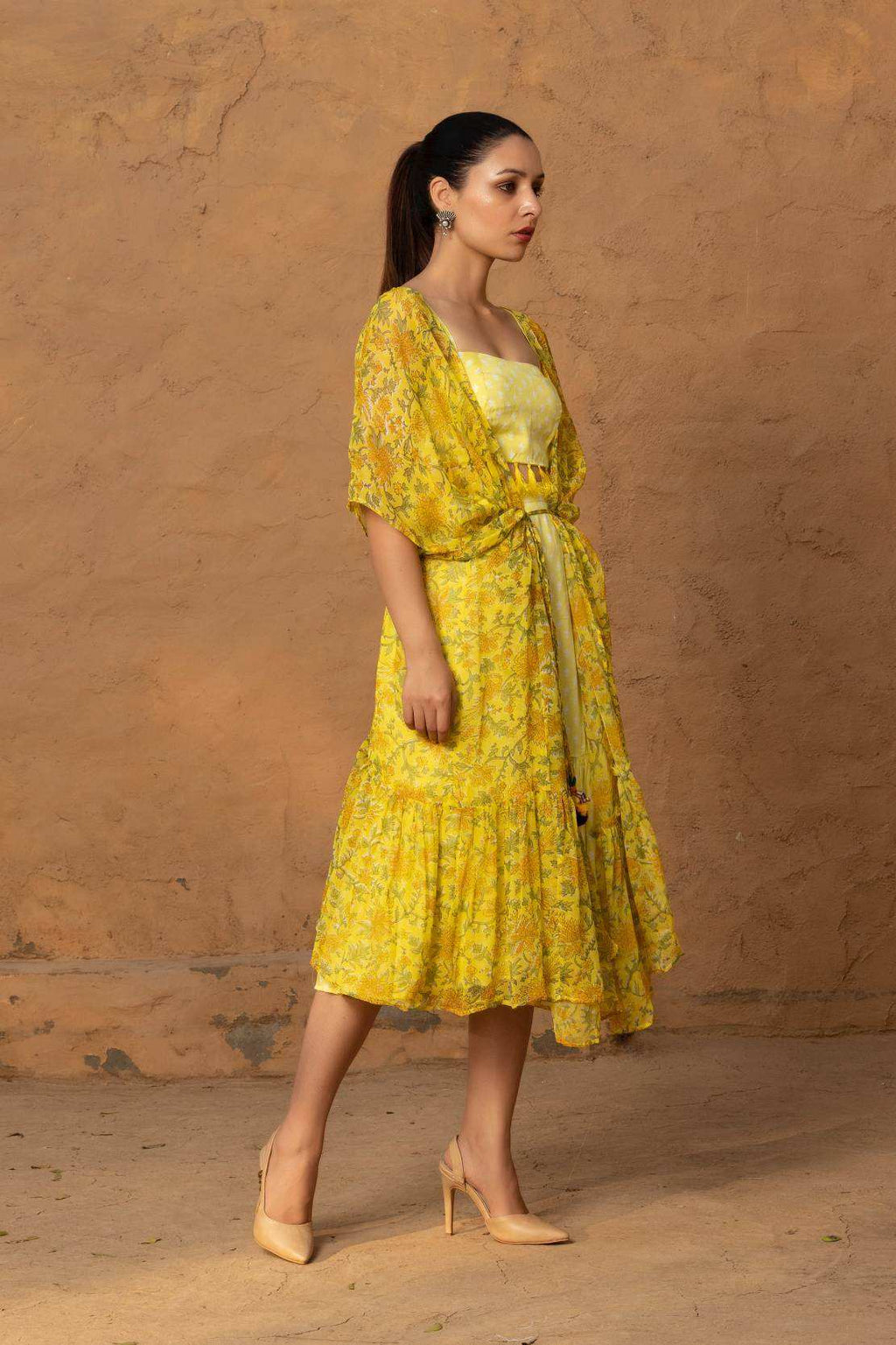 Geet Bustier-Skirt-Cape - Yellow - Monk & Mei