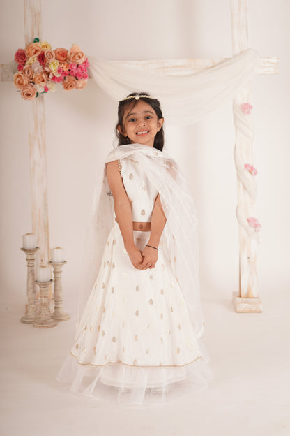 Eden- Blouse, Lehenga and Dupatta Set-White and Rose Gold