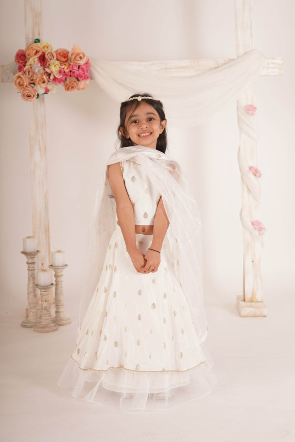 Eden- Blouse, Lehenga and Dupatta Set-White and Rose Gold