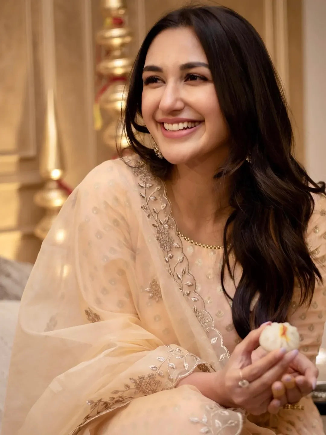 Reah-Anarkali with Organza Embroidered Dupatta - Peach pink