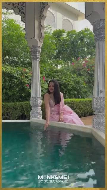 KALA Sleeveless Brocade Kurta Set-Blush Pink