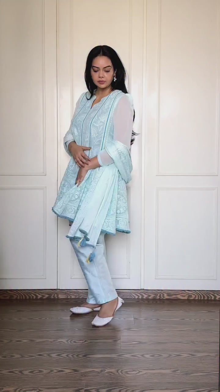 Mumtaz Chikankari Anarkali Kurta-Pants & Dupatta