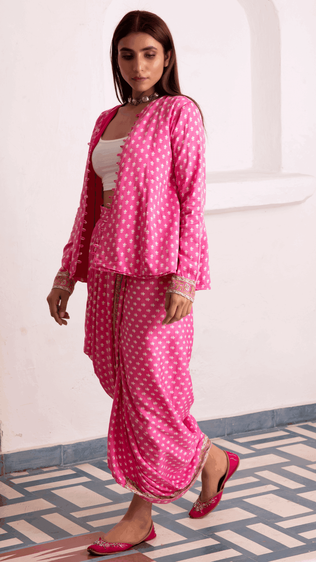 Aaliyah Designer Dhoti Jacket - Pink - Monk & Mei