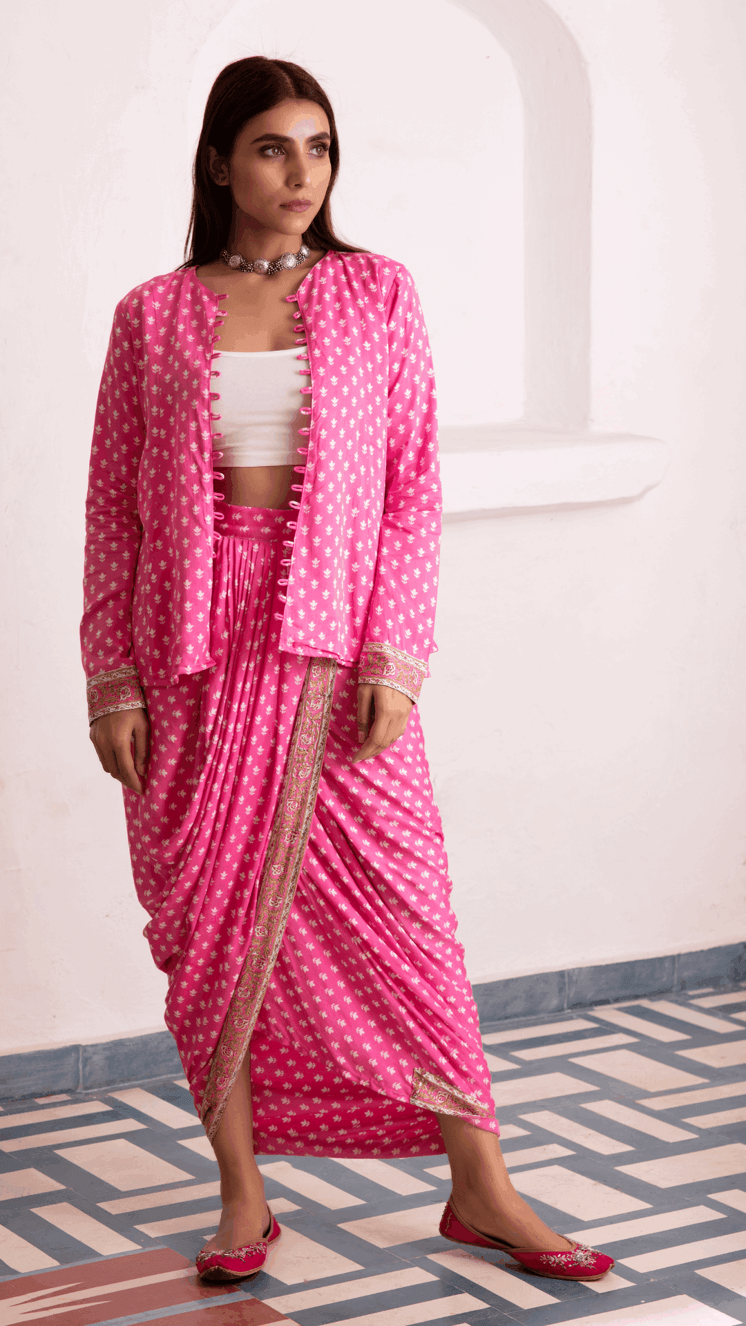 Aaliyah Designer Dhoti Jacket - Pink - Monk & Mei