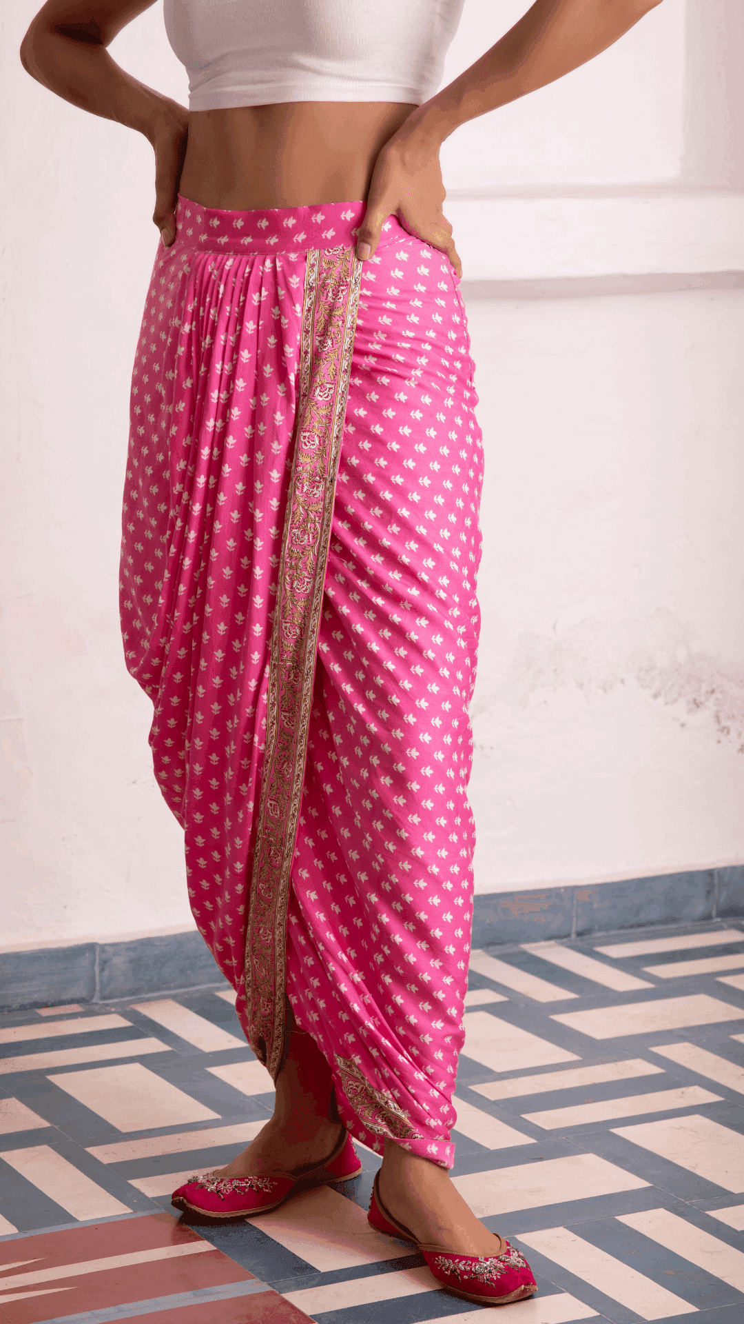 Aaliyah Designer Dhoti Jacket - Pink - Monk & Mei