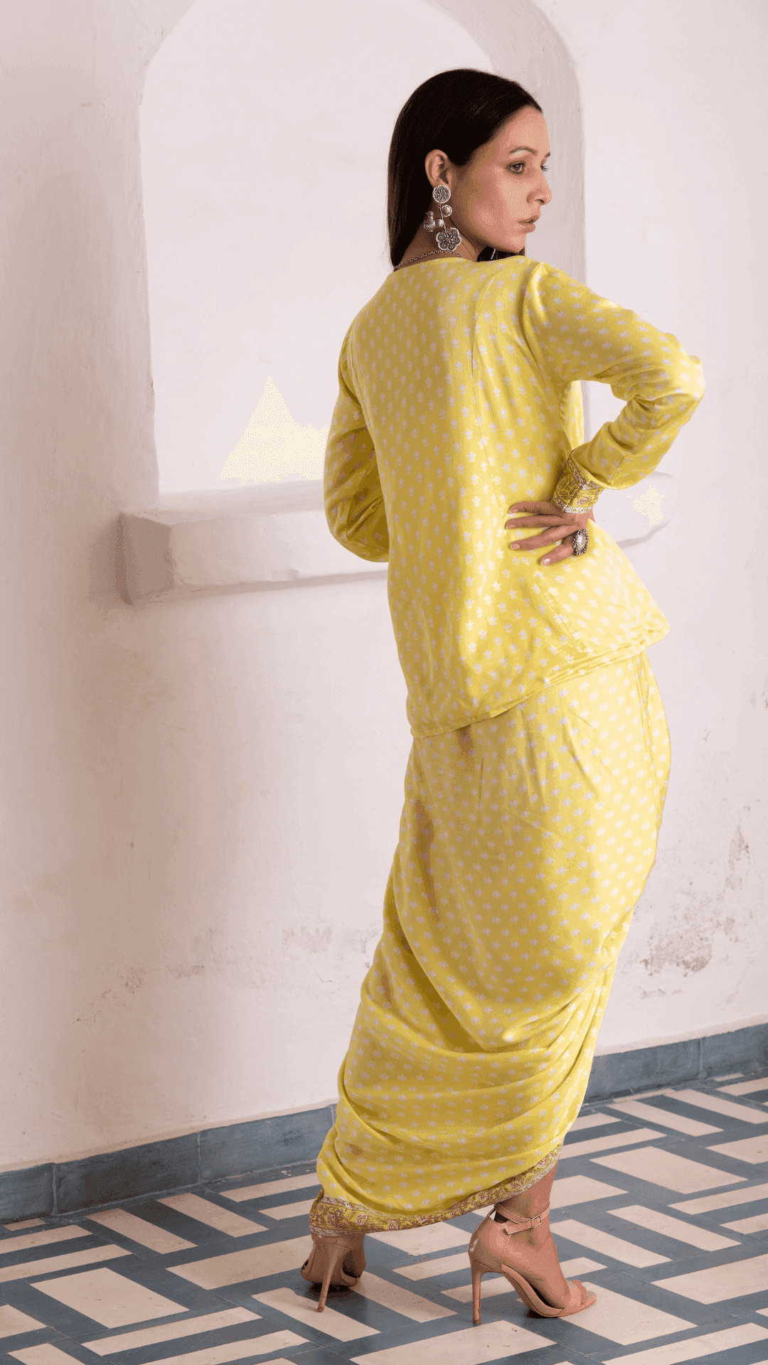 Aaliyah Designer Dhoti Jacket - Yellow - Monk & Mei
