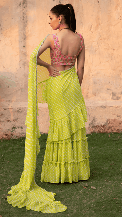 Issh Saree Sharara - Green - Monk & Mei