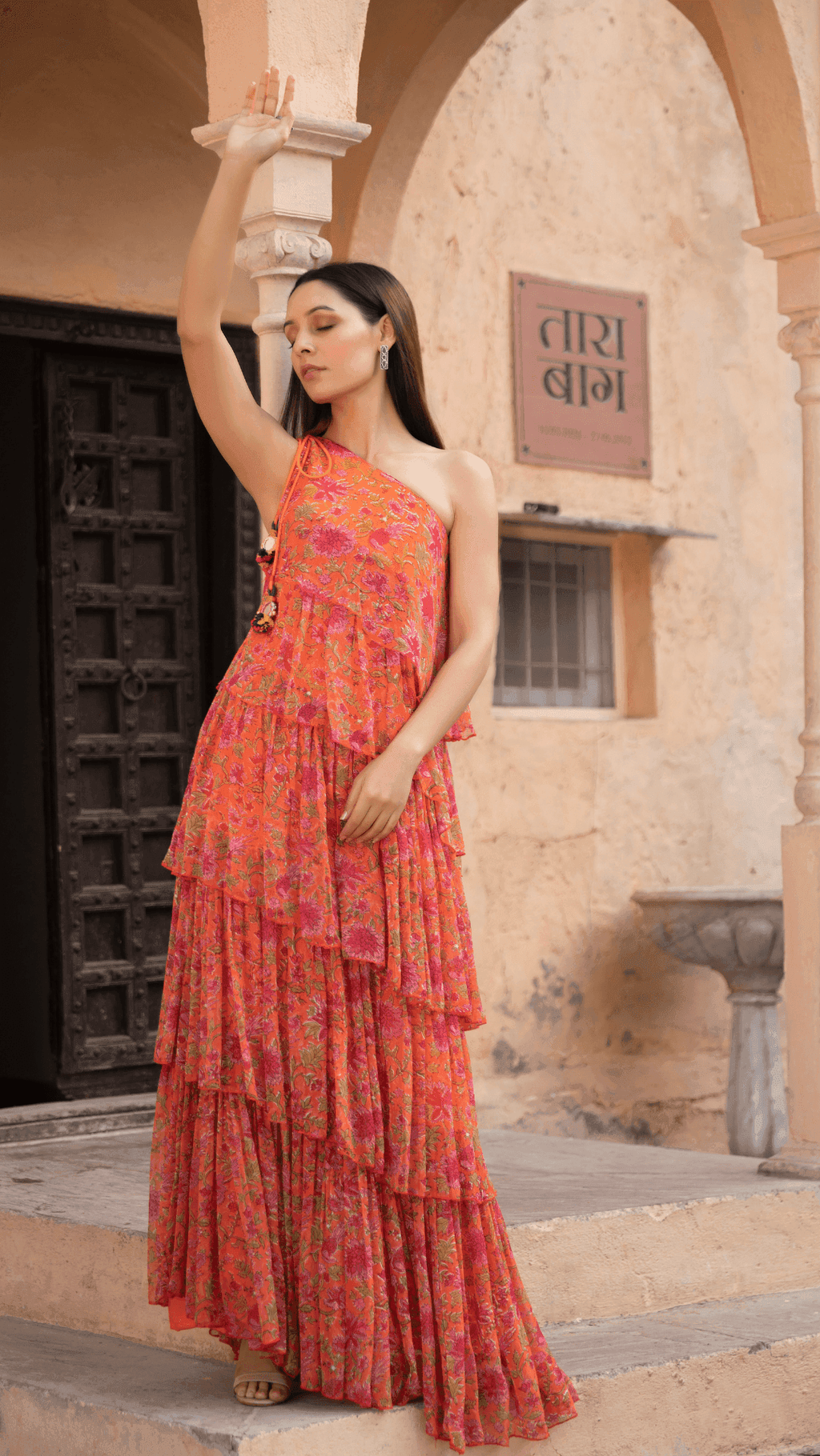 Pari Ruffled Gown - Orange - Monk & Mei