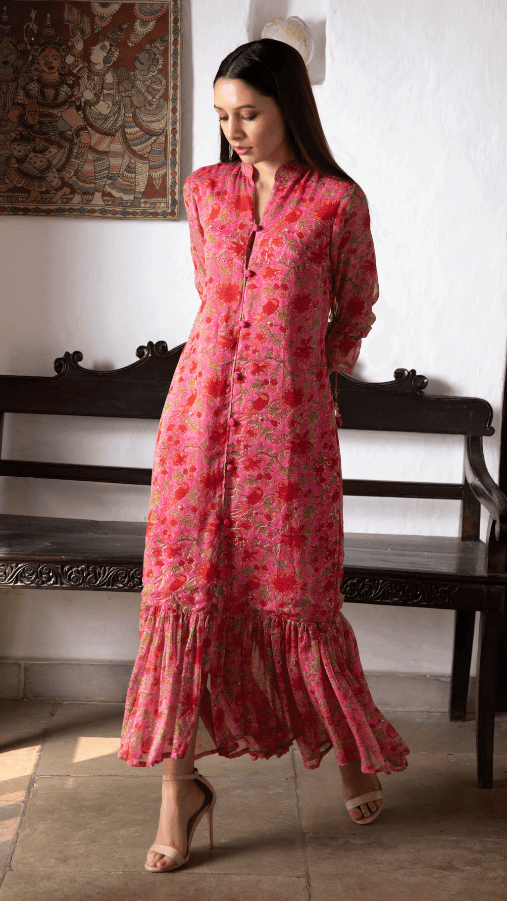 Kyaari Georgette Dress - Pink - Monk & Mei