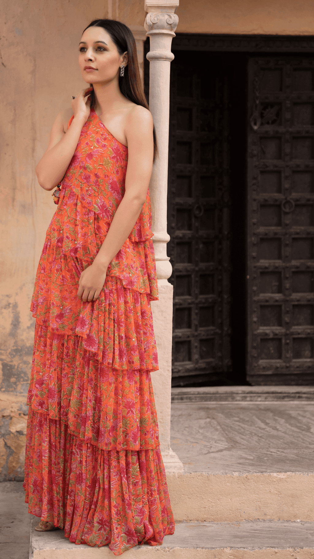 Pari Ruffled Gown - Orange - Monk & Mei