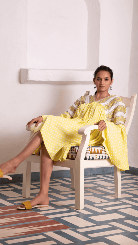 Sayonee Silk Dress - Yellow - Monk & Mei