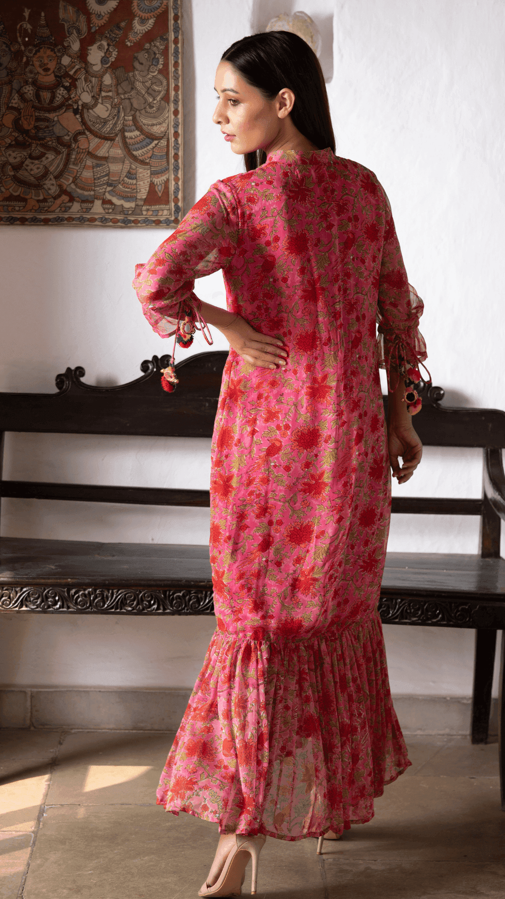 Kyaari Georgette Dress - Pink - Monk & Mei