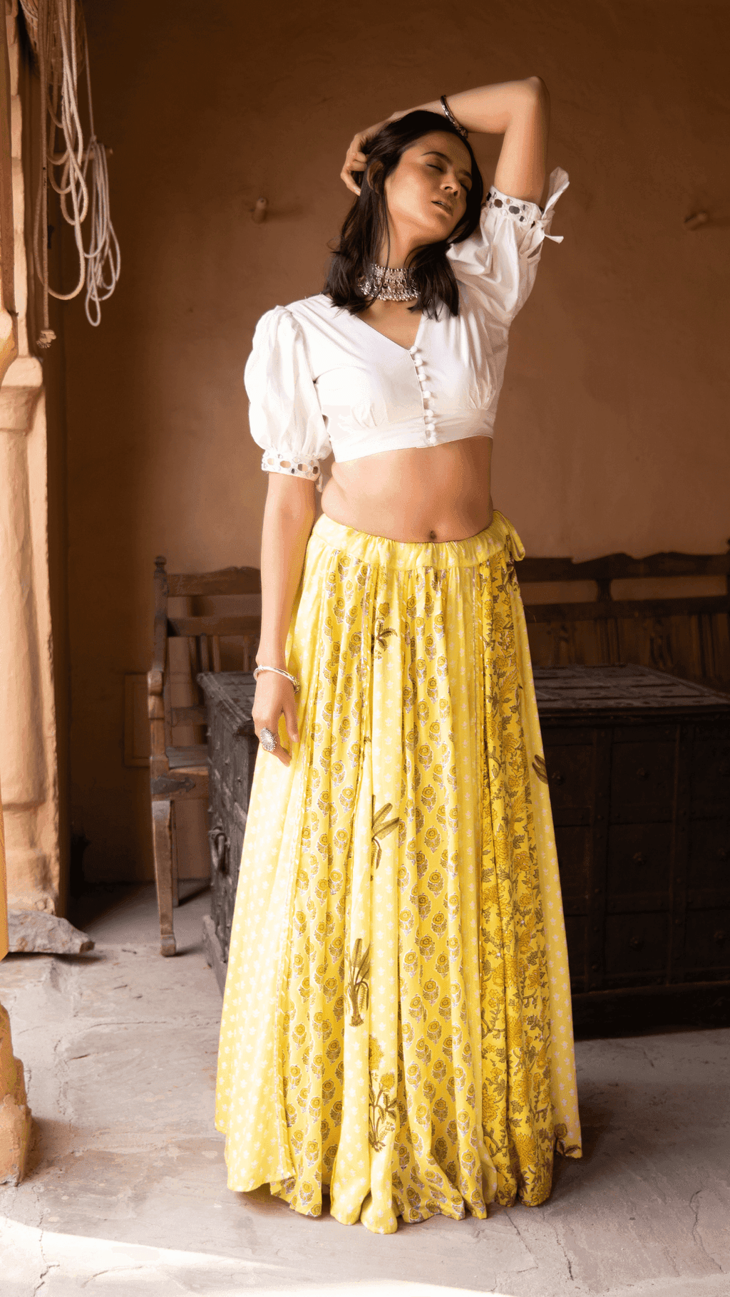 Mahi Lehenga Blouse - Yellow - Monk & Mei