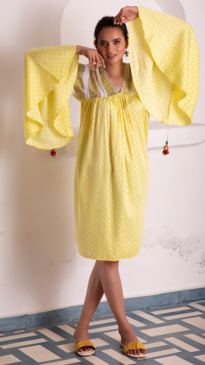 Sayonee Silk Dress - Yellow