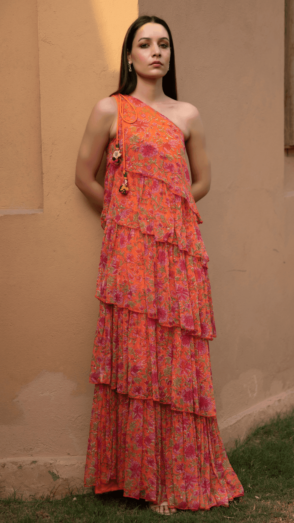 Pari Ruffled Gown - Orange - Monk & Mei