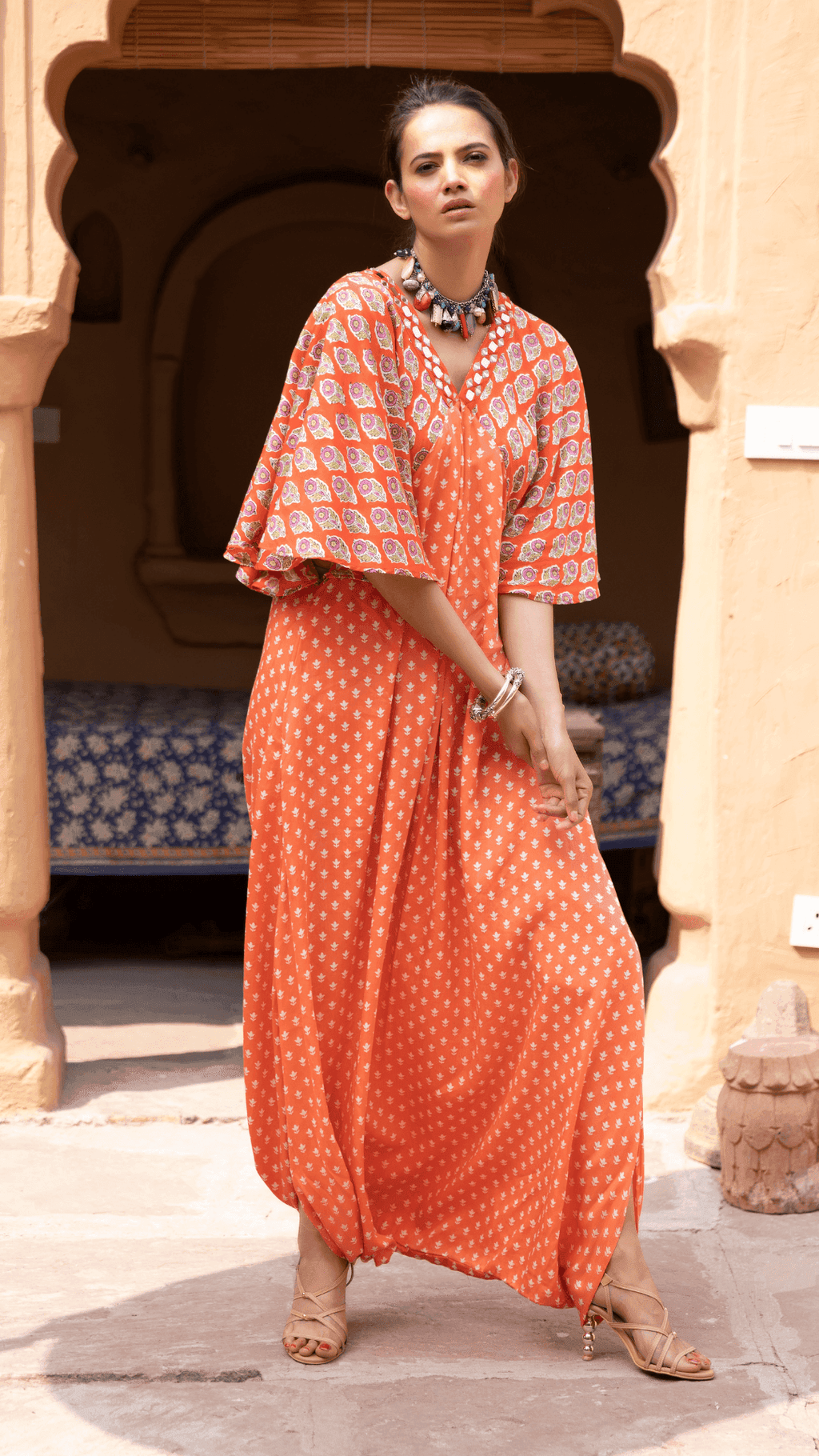 Fiza Dhoti Kaftan - Orange - Monk & Mei