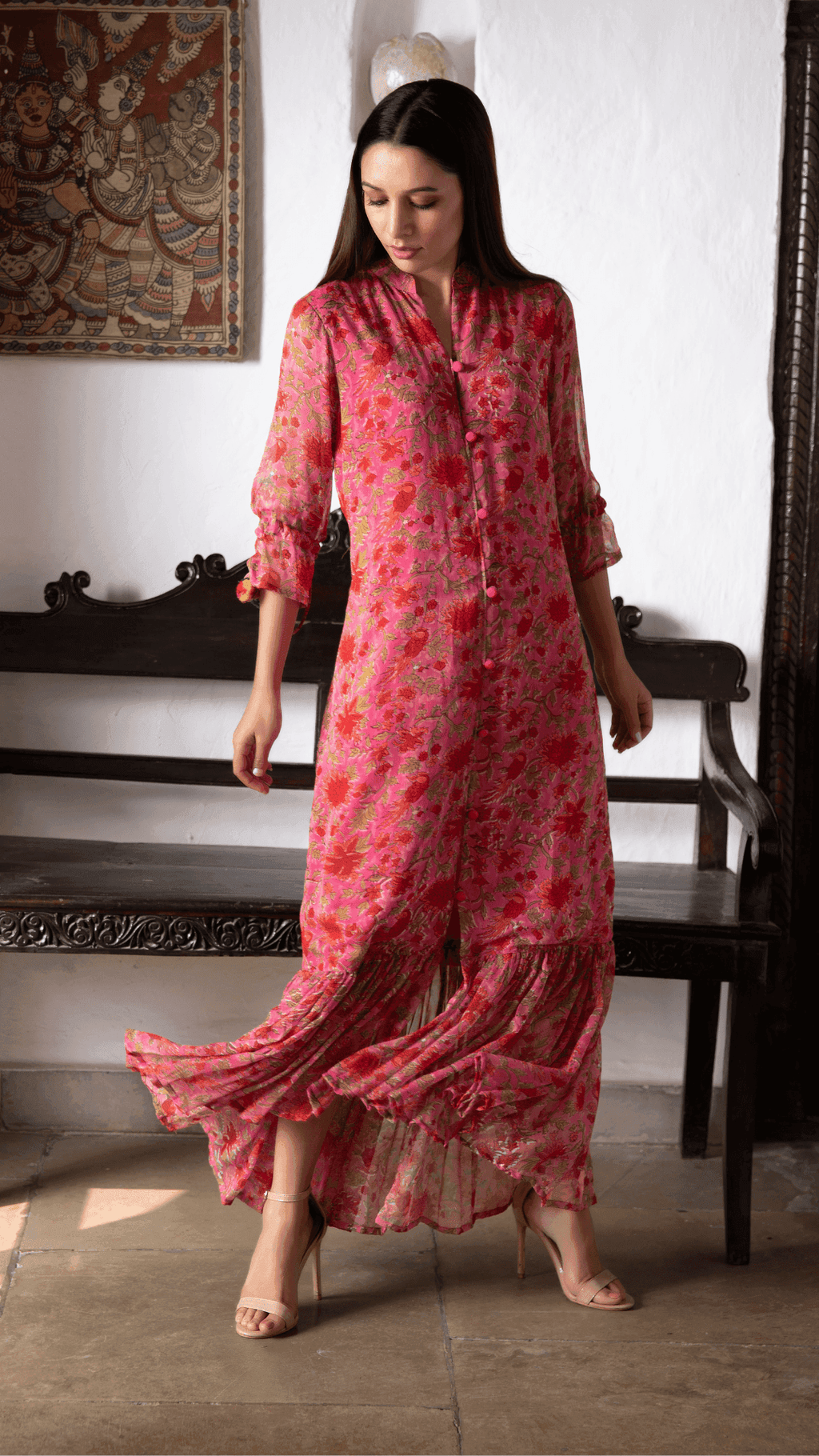 Kyaari Georgette Dress - Pink - Monk & Mei