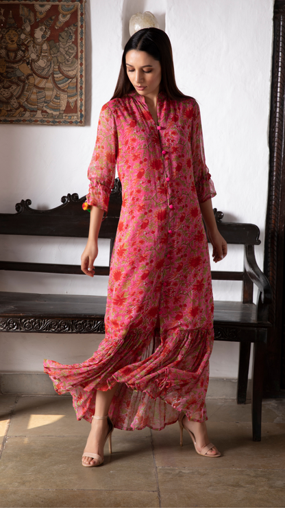 Kyaari Georgette Dress - Pink