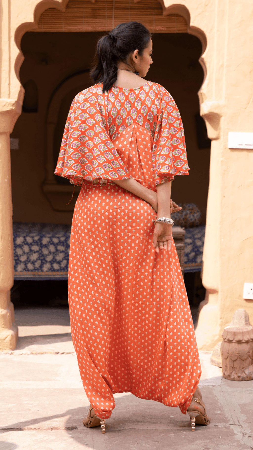 Fiza Dhoti Kaftan - Orange - Monk & Mei