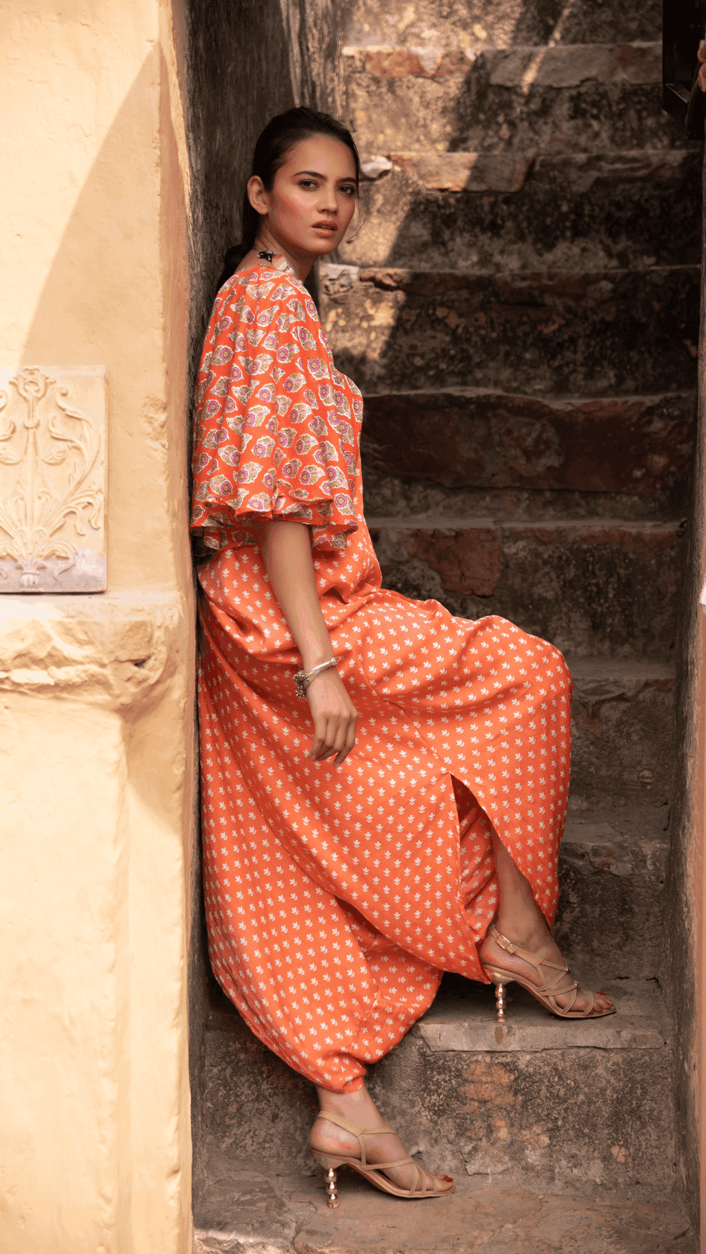 Fiza Dhoti Kaftan - Orange - Monk & Mei