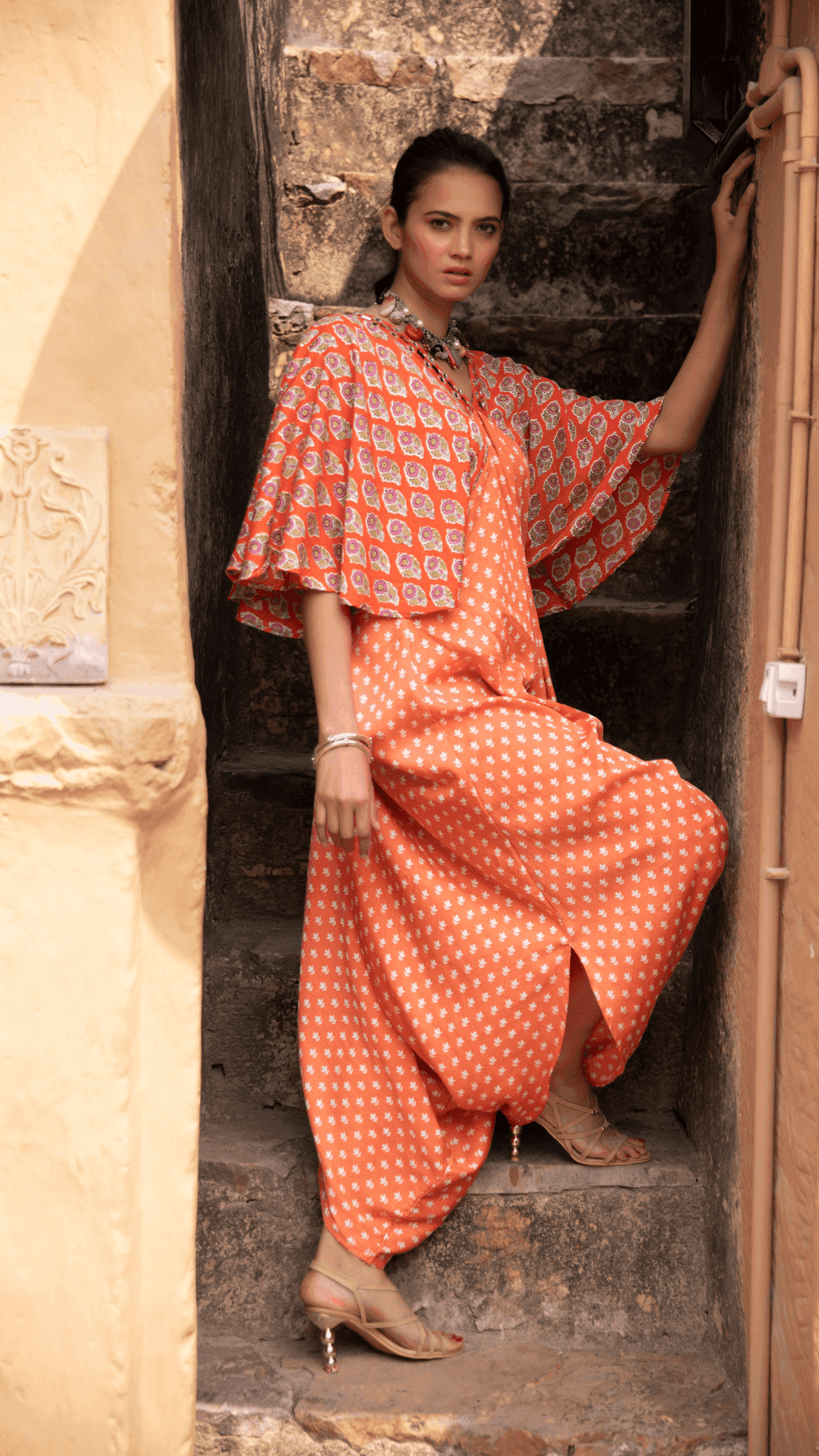 Fiza Dhoti Kaftan - Orange - Monk & Mei