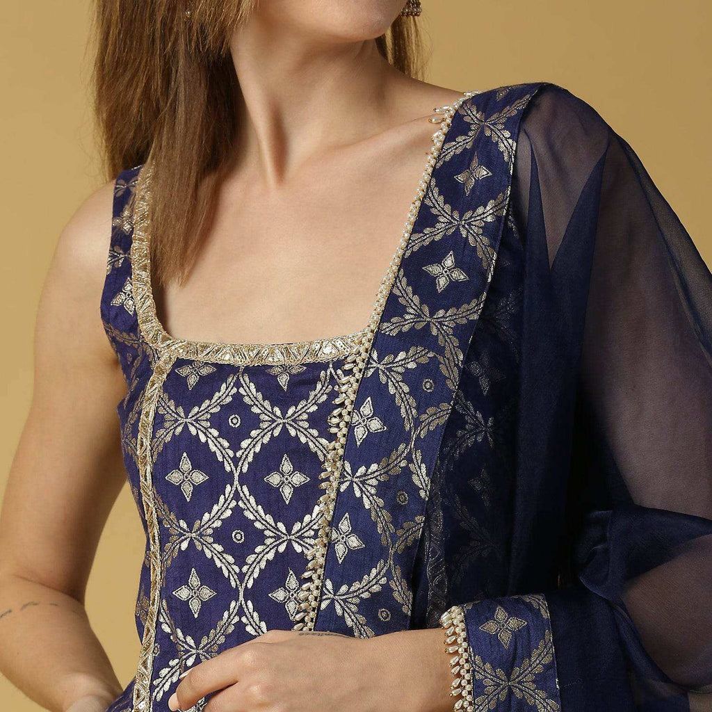 Radha-Sleeveless Kurta Set-Deep Blue - Monk & Mei
