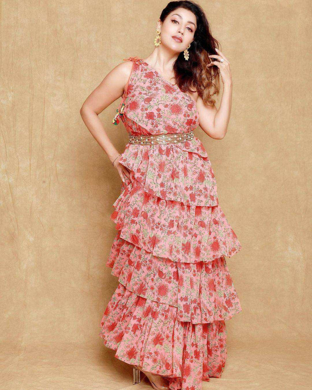 Pari Ruffled Gown - Peach - Monk & Mei
