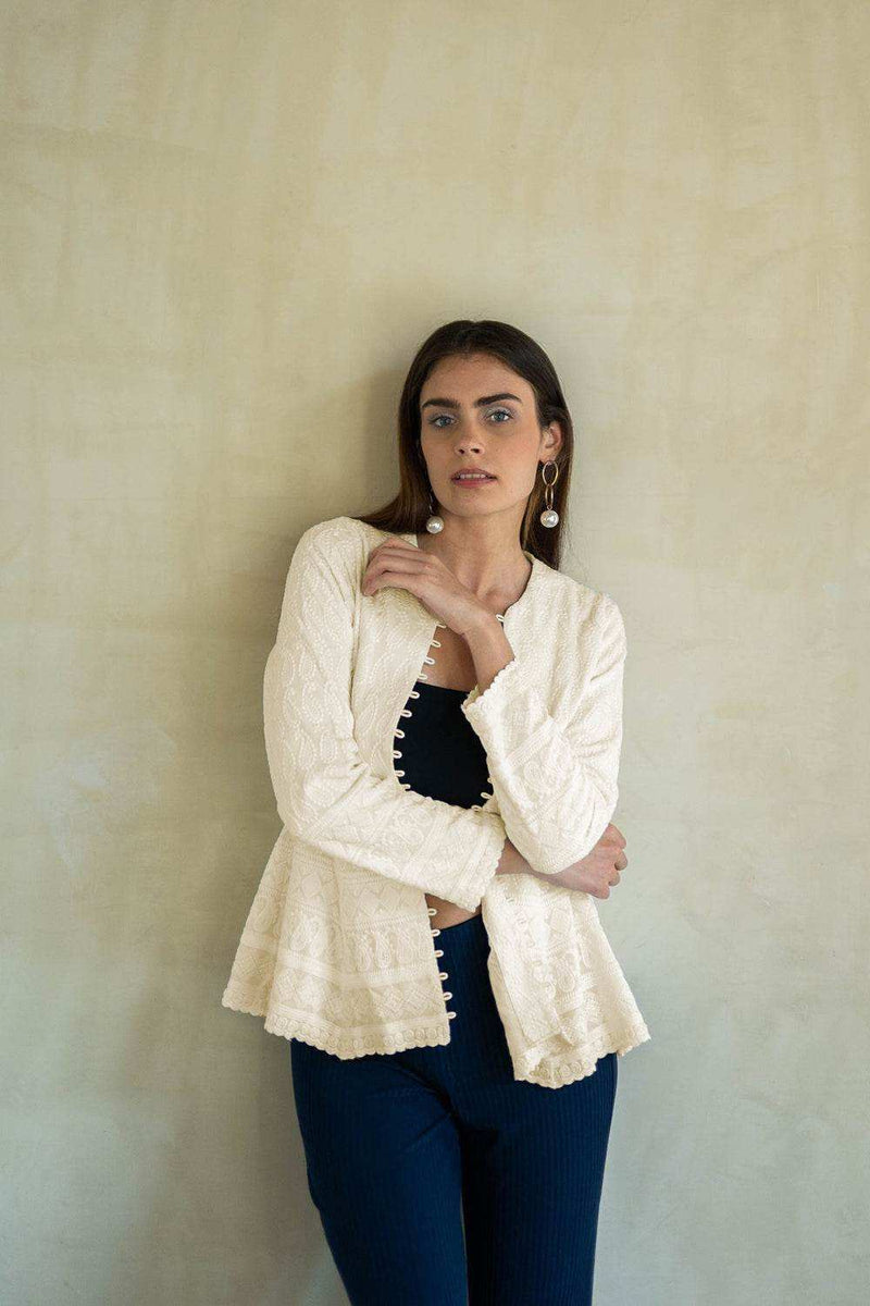 UFF CHIKANKARI JACKET - CREAM
