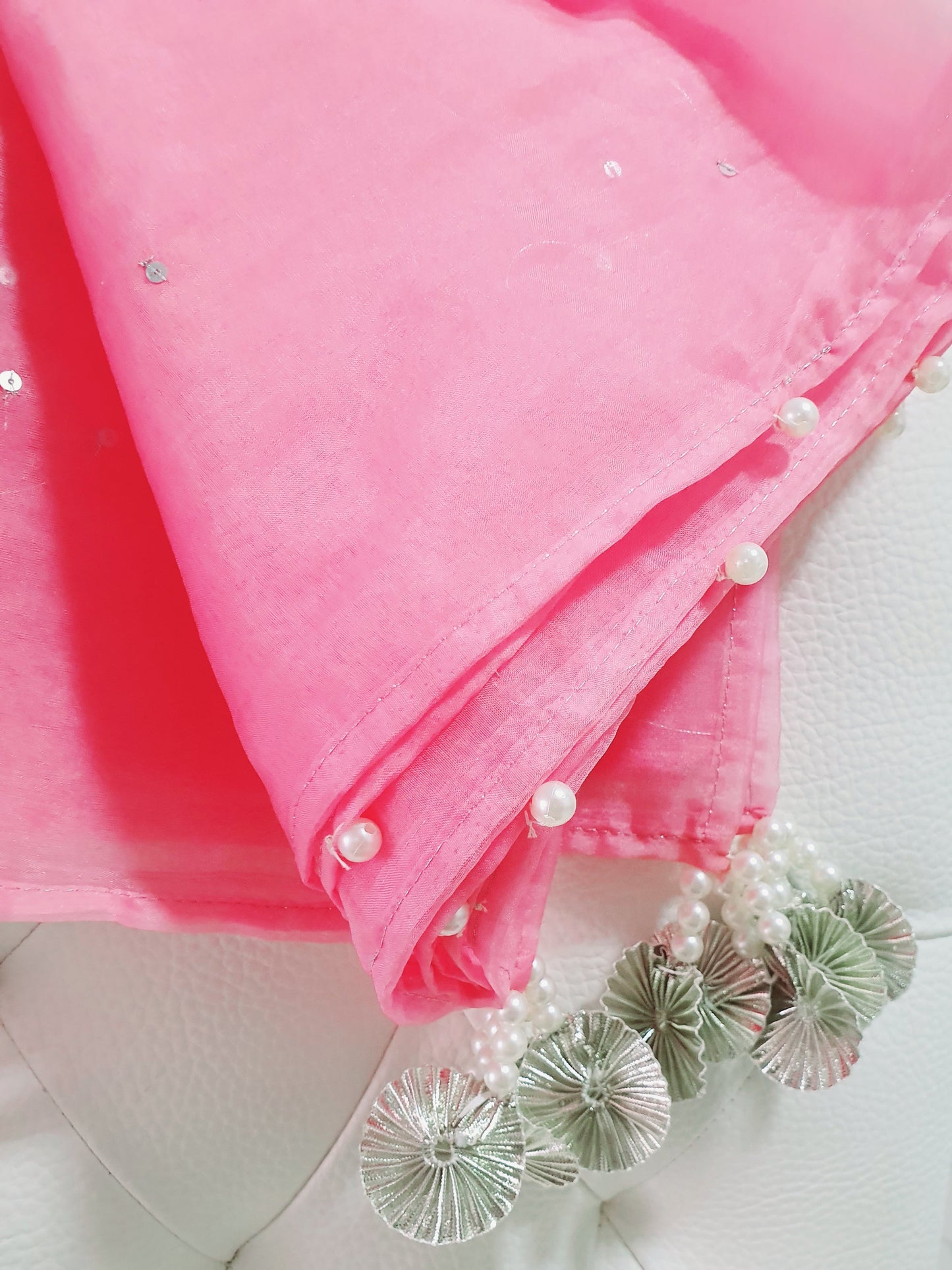 Sangam Pink Pearl decorated Dupatta