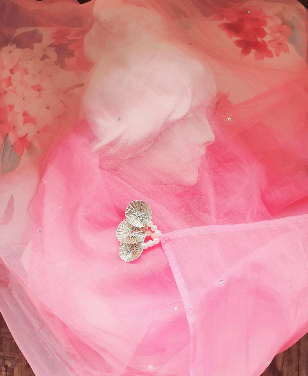 Sangam Pink Pearl decorated Dupatta - Monk & Mei