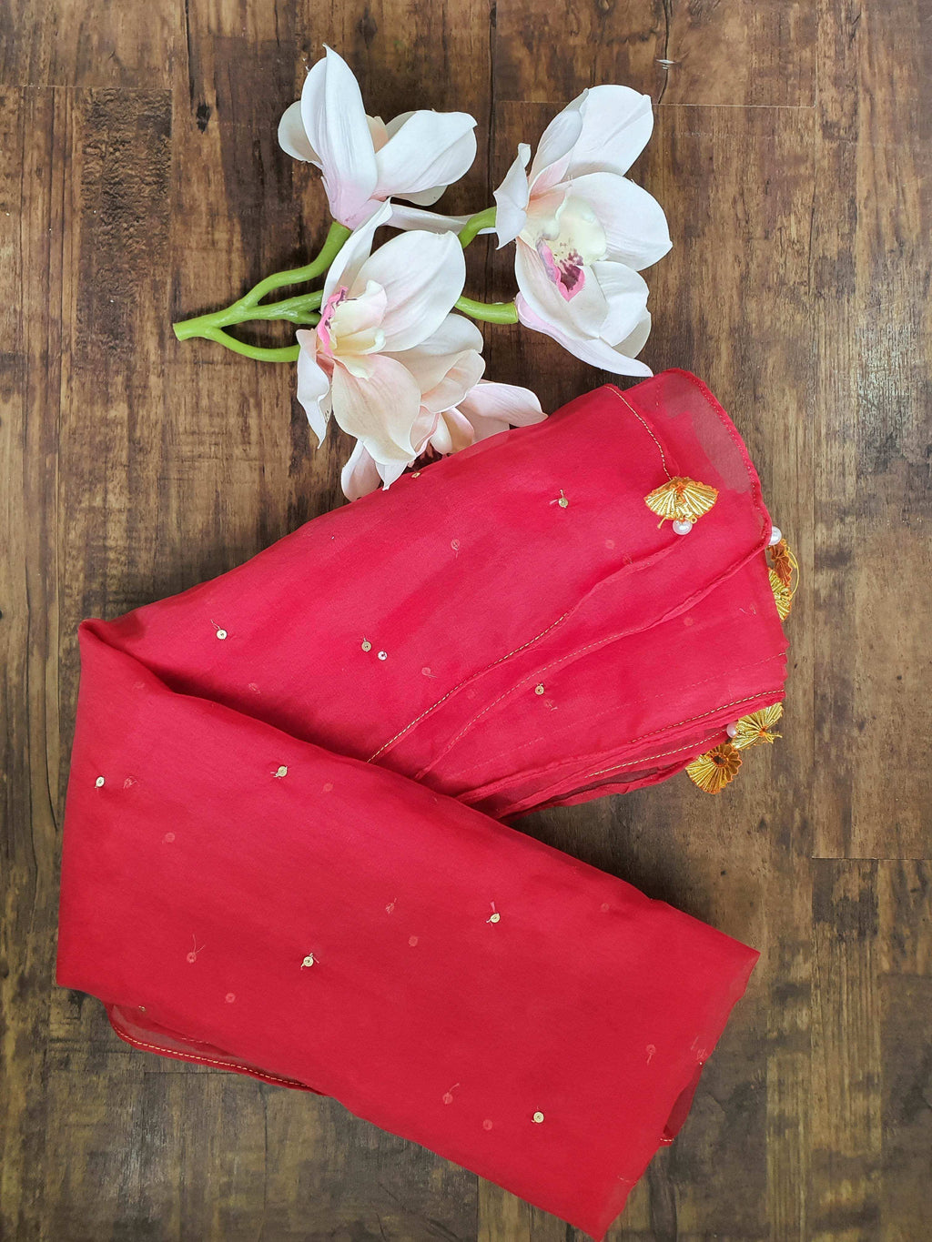 Rati Red Gold Dupatta - Monk & Mei