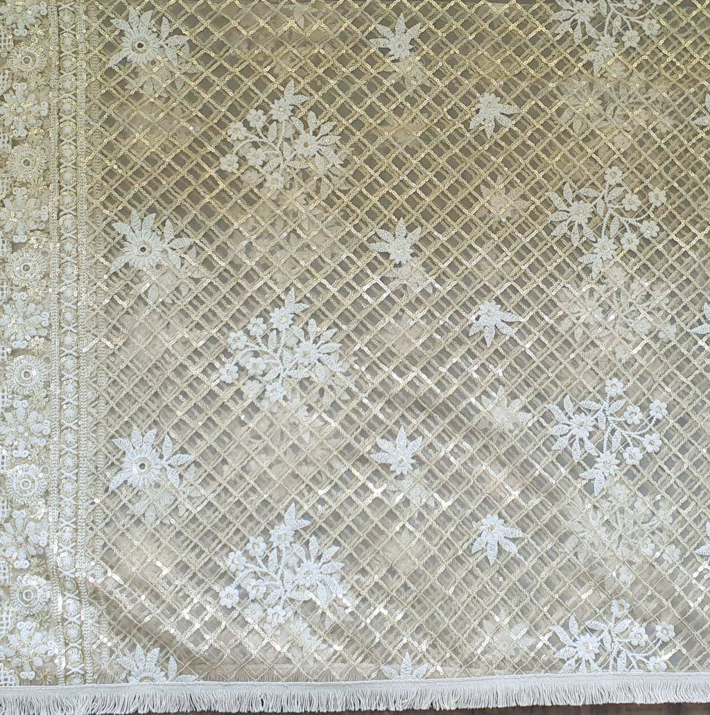 Zari Gold Embroidered Jaal Dupatta (sequence) - Monk & Mei