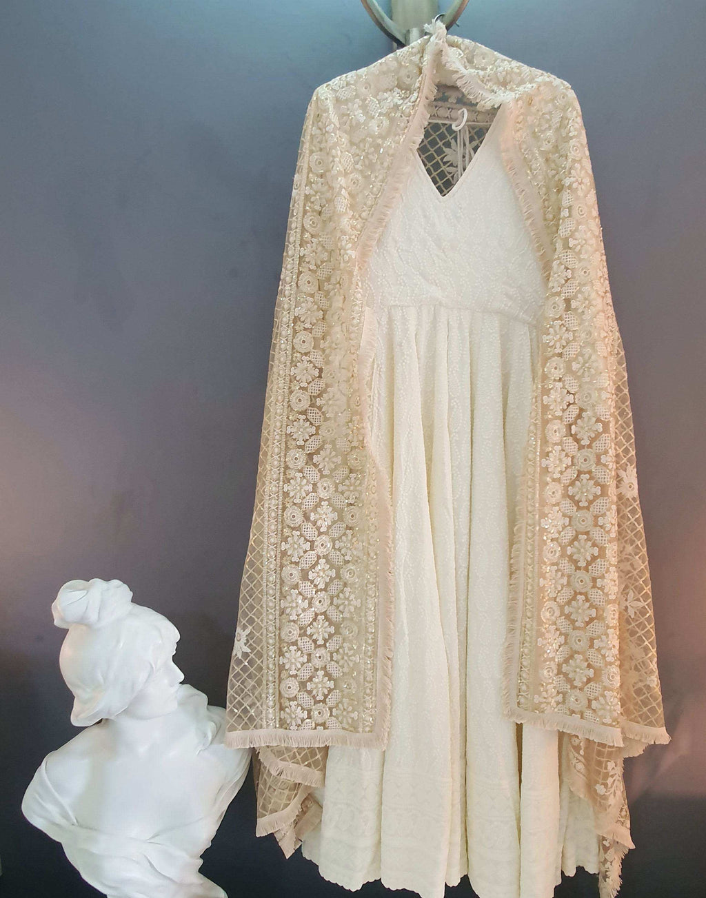 Zari Gold Embroidered Jaal Dupatta (sequence) - Monk & Mei